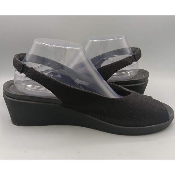 Crocs Leigh Ann Sling Back Wedge Heels Black Open Toe Size 11 Sandals 204948 - Picture 5 of 10